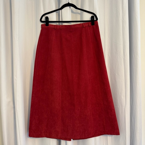 Soft Works Dresses & Skirts - Burgundy Faux Suede Midi Skirt A Line High Waist Women’s Petite 16 Fall